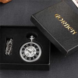 Pocketwatch Silver Roman Numerals Antique Hand Wind Mechanical Pocket Watch Skeleton Steampunk Unique Gear Men Women Top