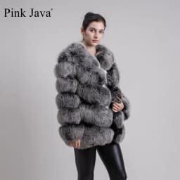 pink java QC8066 high quality women real fox fur coat wihter warm thick fox fur jacket genuine fur short coat long sleeves