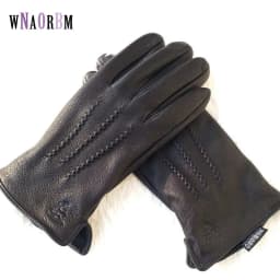 New Men's 100% Sheepskin Gloves, Deer Skin Pattern Design, Warm and Soft Men's Leather Gloves, Men's Mittens with Plush Lining