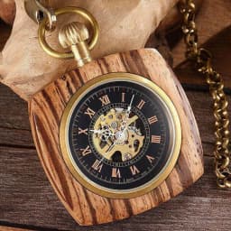 Square Wooden Mechanical Pocket Watch Chains Luxury Red Wooden Hand Winding Skeleton Fob Watches Men Women Clock Gifts Reloj