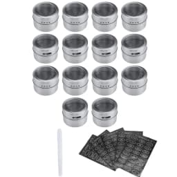 LMETJMA Magnetic Spice Jars Set With Spice Labels and Chalkboard Pen Stainless Steel Seasoning Pepper Spice Storage Jars Tins