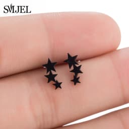 Multiple Black Stainless Steel Stud Earrings for Women Men Simple Volleyball Music Leaf Star Geometric Earings Jewelry Punk Gift