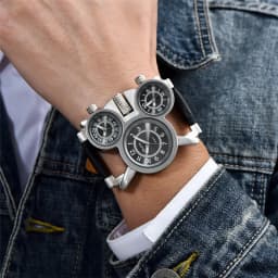 Oulm 1167 Three Time Zone Quartz Watches Men Mesh Steel Leather Band Sport Wristwatch Man Luxury Brand Male Clock relogio