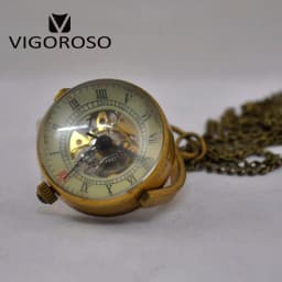 Vintage Mechanical Pocket Watch with Chain Retro Brass Steampunk Rotating Ball Style Glass Skeleton Necklace Relogio De Bolso