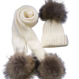 Children knitted Scarf and Hat Set Luxury Winter Warm Crochet Hats and scarves with Real fur pom Beanie Hat for boys and girls