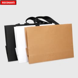 50pcs Custom Logo Paper Shopping Bag With Ribbon Handle for Clothing Gift Packaging Bag Sacola De Papel