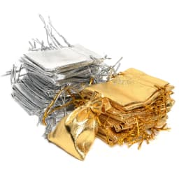 100Pcs Gold Silver Foil Organza Drawstring Jewelry Gift Bags 5.5x7cm Party Xmas Wedding Organza Bags & Pouches Jewelry sachet