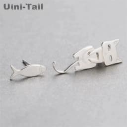 Original 925 sterling silver kitten fish earring personality hypoallergenic earrings simple student tide cat fish ear ornament