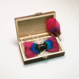EASTEPIC Handmade Feather Bow Tie Brooch Wooden Box Set Men's Exquisite Accessories for Wedding Party Birthday Gift Necktie