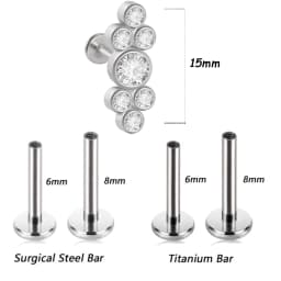 1PC G23 Titanium&Steel 16G CZ Gem Triangle Labret Lip Ring Crystal Cluster Ear Cartilage Tragus Helix Piercing Screw Fit Top 16g