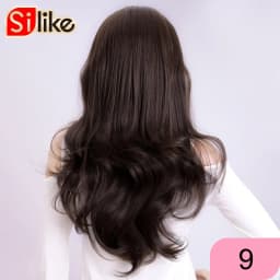 Silike 24Inch Synthetic Wavy 3/4 Half Wig Long Hair Extensions Ombre Blonde Capless Wigs Hair Clips Extension For Women 210g