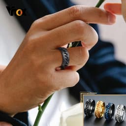 Vnox 8mm Cool Black Spinner Chain Ring for Men Tire Texture Stainless Steel Rotatable Links Punk Male Anel