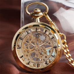 Transparent Open Face Hollow Skeleton Mechanical Pocket Watch Hand Winding Vintage Clock Birthday Gift with Pocket Chain Reloj
