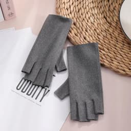 Autumn And Winter Women Half Finger Keep Warm Keyboard Work Writing Convenient Gloves Thin Soft Solid Simple Velvet Mittens
