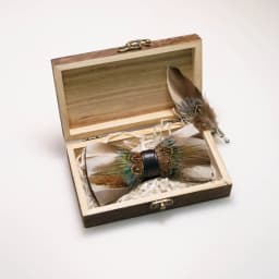 EASTEPIC Handmade Feather Bow Tie Brooch Wooden Box Set Men's Exquisite Accessories for Wedding Party Birthday Gift Necktie