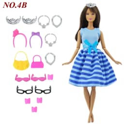 14 Pcs / Lot = 1x Fairy Tale Doll Dress + 13x Random Accessories Shoes Handbag Glasses Clothes for 11.5'' Doll Girl Baby Toys