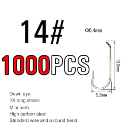 ICERIO 500/1000PCS Fly Tying Hook High Carbon Steel Nymph Dry Wet Fishing Fly Hook Down Eye 1X Long Shank Round Bend