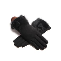 Winter Female Suede Leather Bow Plush Wrist Mitten Women Thick Plus Plush Windproof Warm Touch Screen Driving Gloves J22