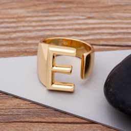 Trendy Hollow A-Z Letter Gold Color Adjustable Opening Ring Initials Name Alphabet Female Chunky Wide Party Wedding Jewelry