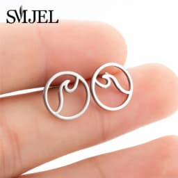 Multiple Black Stainless Steel Stud Earrings for Women Men Simple Volleyball Music Leaf Star Geometric Earings Jewelry Punk Gift