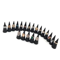 Vintage Black Wooden Ring Holder Display Cone Rack Solid Wood Finger Trinket Stand Storage Organizer Jewelry Ring Stack Showcase
