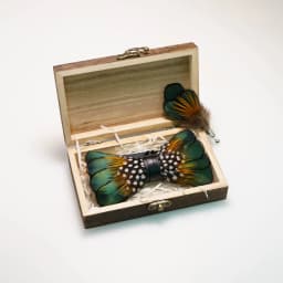 EASTEPIC Handmade Feather Bow Tie Brooch Wooden Box Set Men's Exquisite Accessories for Wedding Party Birthday Gift Necktie