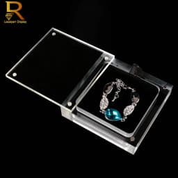 Acrylic Glass Top Gem Box White & Black Showcase Gemstone Casket Diamond Display Stand Holder Necklace Storage Organizer Case
