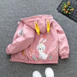 1 2 3 4 5 6 Years Baby Girls Jacket Cute Cartoon Animals Spring Autumn Boy Windbreaker Coat Hooded Zipper Outerwear Kids Clothes
