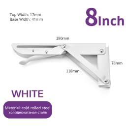 NAIERDI 2PCS 8-20inch Stainless Steel Folding Angle Bracket White Black Iron Triangle Wall Mount Bracket For Shelf Bench Table
