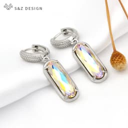 S&Z DESIGN New Luxury Oval Egg Shape Crystal Dangle Earrings For Women Wedding Elegant Party Jewelry 585 Rose Gold Color Gift