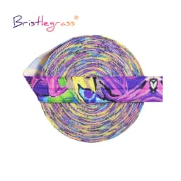 BRISTLEGRASS 2 5 10 Yard 5/8" 15mm Rainbow Rose Flower Floral Print Fold Over Elastic FOE Spandex Band Tape Hair Tie Sewing Trim
