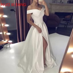 Customized Satin Off the Shoulder Simple Wedding Dresses robe de mariée Bridal Gown Right Split Lace Up Back vestido de noiva