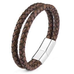 Genuine Leather Double Rope Braid Bracelet For Men Multicolor Choice Stainless Steel Magnetic Clasps Bracelets Men Jewelry