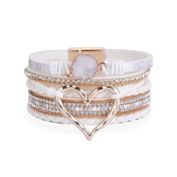 Amorcome Fashion Braided Leather Wrap Bracelets Bangles Multilayer Resin Stone Hollow Heart Charm Bracelets Women Gift Pulseira