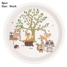 Woodland Animal Disposable Tableware Wild Forest Bear Fox Plate Cup Napkin Jungle Safari Happy Birthday Party Decor Kid Boy Girl