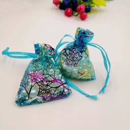 100pcs Blue Coral Organza Bag Drawstring Pouch Bag Organizer Jewelry Box Gift For Wed Christmas Jewelry Display Packaging Bags