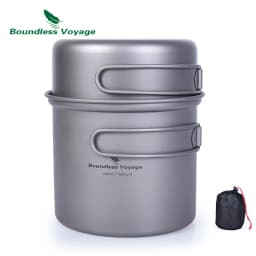 Boundless Voyage Outdoor Titanium Camping Pot Pan Set with Folding Handle Picnic Hiking Mini Size Cookware Mess Kit Ti2037-39C