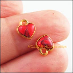 20Pcs Retro Gold Color Tibetan Silver Tone Tiny Heart Blue&Red Stone Charms Pendants 7x8mm