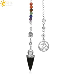 CSJA Natural Stone Cone Pendulums Crystal 3D Buddha 7 Chakras Chain Reiki Pendulum for Dowsing Pendule Radiestesia Pendulo G251