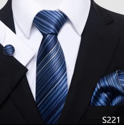 Newest Style Holiday Present 100% Silk Tie Pocket Squares Cufflink Set Necktie Men Dark Blue Wedding Accessories Office Cravat