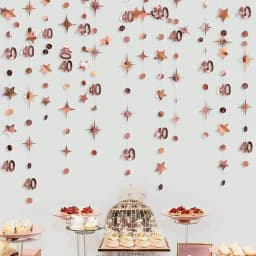 Rose Gold Happy Birthday Garlands Decorations Paper Circle Dots Star Hanging Streamer for 1st 16th 21st 30th 50th 70th Birthday