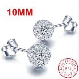 High Quality 925 Sterling Silver Rhinestones Crystal Ball Stud Earring Bead Jewelry 10mm 8mm 6mm Stud Earring For Female Jewelry