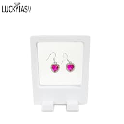 Black White Plastic Suspended Floating Display Case Earring Coin Gems Ring Jewelry Storage Pet Membrane Stand Holder Box 7*7*2cm