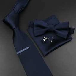 New Men's Tie Bowtie Set Luxury Business Worker Blue Black Solid Color Silk Polyester Jacquard Woven Necktie Suit Wedding Party