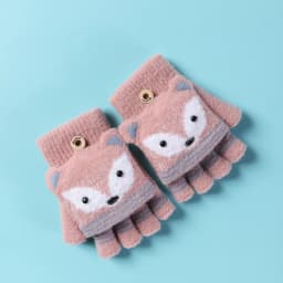 6-10 Years Old Boy Girl Fur Wool Knit Kid Soft Half Finger Flip Glove Children Winter Warm Cute Cartoon Fox Knit Mitten I89