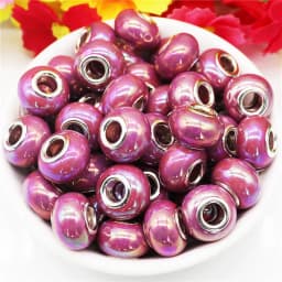 10Pcs Pink Color Smooth Surface European Resin Murano Large Hole Spacer Beads Charms for Bracelet DIY Craft Bracelet Necklace