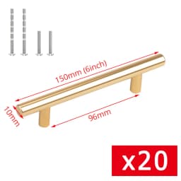 KAK 20pcs Brushed Gold Kitchen Handle Stainless Steel T Bar Door Pull 76mm 96mm Cabinet Knobs and Handles Black Furniture Handle