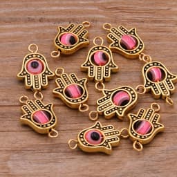 10PCS 13*22mm Fatima Hamsa Hand 10 Color Evil Eye Spacer Bead Connector For DIY Bracelets Necklace Jewelry Handmade Making
