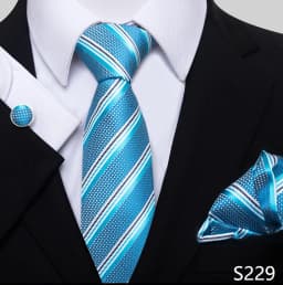 Newest Style Holiday Present 100% Silk Tie Pocket Squares Cufflink Set Necktie Men Dark Blue Wedding Accessories Office Cravat