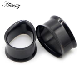 Alisouy 2pcs Water Drop Stainless Steel Ear Plug Tunnels Black Gold Color Ear Expander Plugs Tunnels Body Jewelry Ear Gauges